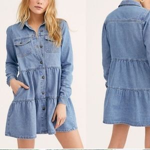 Free People Nicole Denim Dress Size Medium Blue Denim Dress